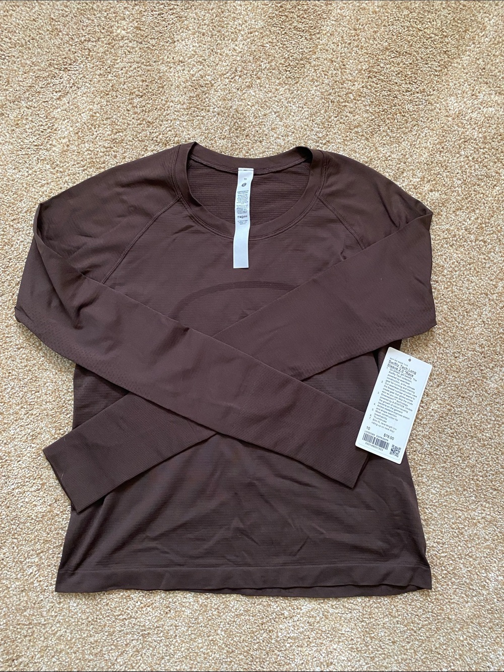 NWT Lululemon Swiftly Tech Long Sleeve Race Length - Espresso (Size 10)